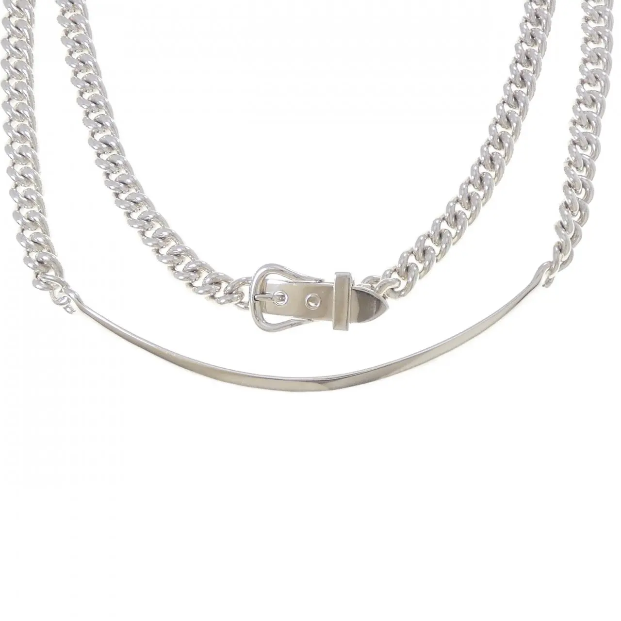 Pre-owned HERMÈS Sterling Silver 925 (Ag925) Small Leather Goods Hermes Boucle Sellier Inflexible 925 Silver Necklace 42cm