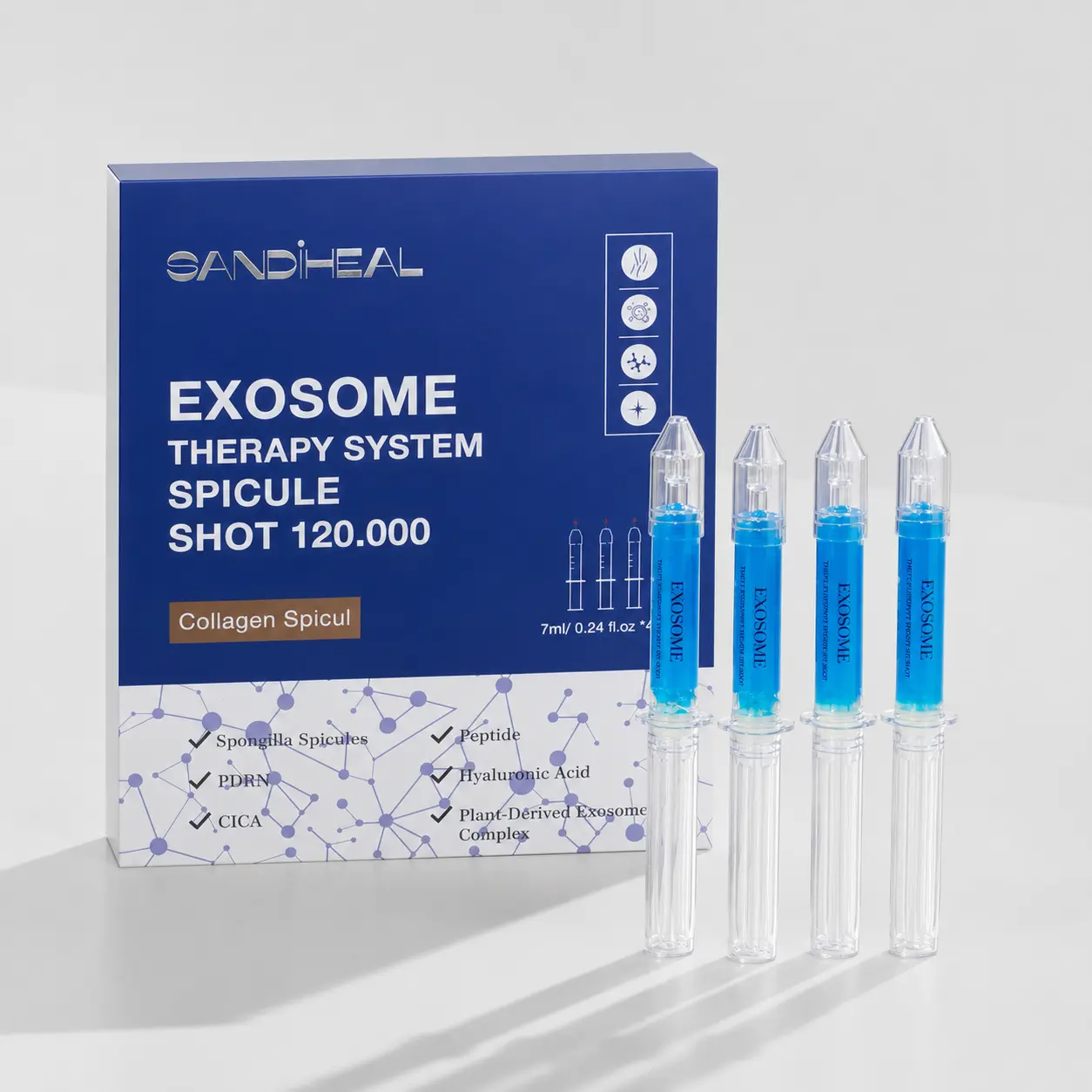 Sanendi Exosomes Spicule Facial Serum Kit with Reedle Shot, 120000PM Concentration, Microcrystal Sponge, Microalgae, Hyaluronic Acid for Smooth Skin Repair & Exfoliation