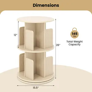 COSTWAY - 2-Tier Rotating Bookshelf with Dividers and Anti-falling Baffles-Natural