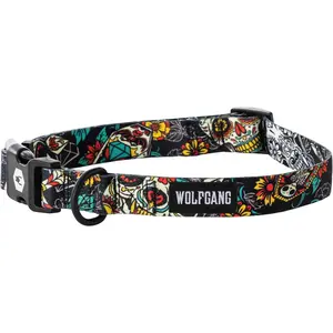 Wolfgang Heavy Duty, Adjustable Dog Collar with Quick Release Nylon Buckle for Walking & Training, Losmuertos Print, Large