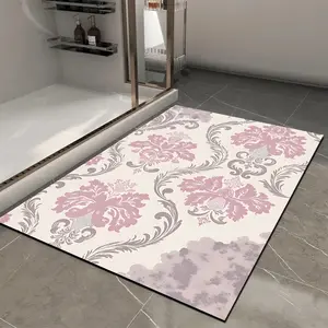 1pc Floral Patterned Bathroom Anti-Slip Mat, Super Absorbent Quick-Drying Soft Diatomite Shower Rug, Suitable for Entrance, Bathroom, Kitchen, Café, Bar - Ideal Gift, Bathroom Carpet, Bathroom Drying Doormat, Bathroom Mats
