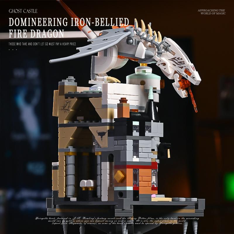 Wizard Magic Bank Building Set, 1,056 Pieces – Enter the magical world and build your iconic Wizard Bank, paired with a powerful Ukrainian iron belly fire dragon! The ultimate gift for magic enthusiasts, block collectors, and movie aficionados—stunning di