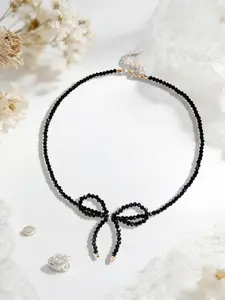Women's Choker Necklace, Casual Style Glass Beads Butterfly Knot Design, Cute Fashion Accessory for Daily Wear