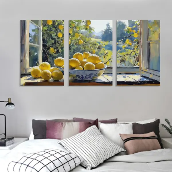 American 3-Piece Vintage Lemon Still Life Canvas Wall Artwork - UV-Resistant Inks, Premium Canvas Print, Easy-to-Hang Home Decor for Kitchen & Living Room Gift Ornaments, Decoration