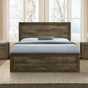 Vintage Farmhouse Style Queen Size Platform Bed with 10 Wooden Slats Support, No Box Spring Needed, Rustic Brown-WF531608AAD