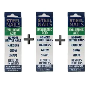 3-Pack Steel Nails Nail Hardener 12ml Each with Hyaluronic Acid, Calcium, Keratin & Garlic for Stronger Softer Nails – Uñas de Acero Manicure Treatment