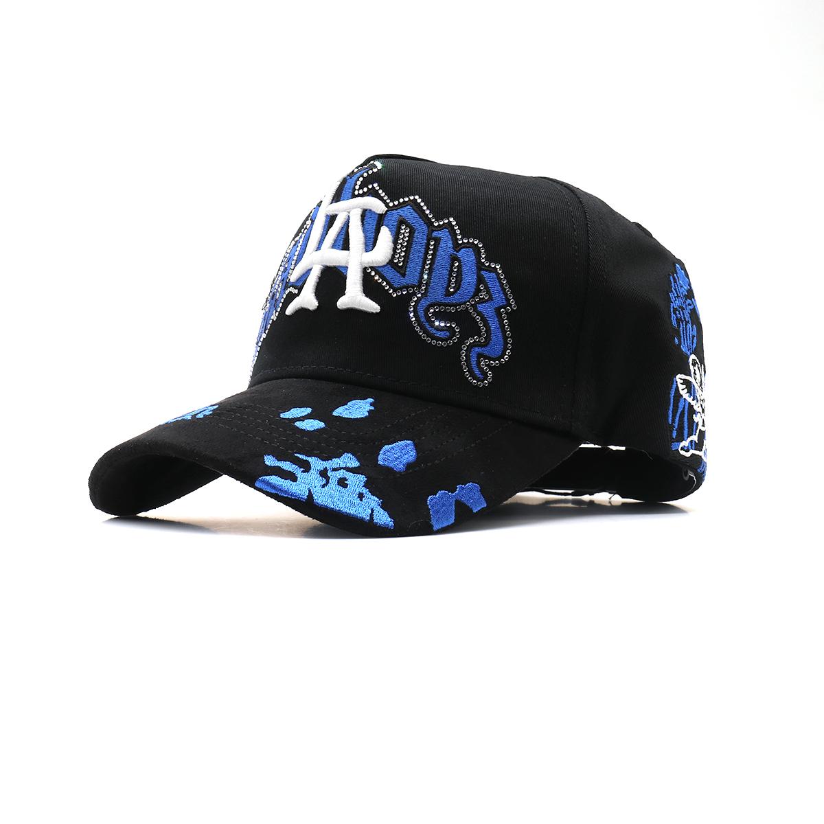 Hip Hop Street Fashion Snapback Cap, Y2K Rhinestone Embroidered Graffiti Hat, Adjustable Urban Streetwear Baseball Cap for Men