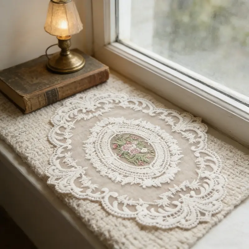 2pcs Vintage Crochet Tablecloth, Handmade Round Hollow Design for Living Room, Coffee Table Mat