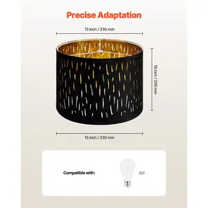 VEVOR Drum Lamp Shade 2 Set, 13 in Topx 13 in Bottomx 10 in High, Medium Drum Lampshade with Harp, Replacement Lamp Shade for Table Lamps Floor Lamps Pendant Lights, Black Hollow-carved Design