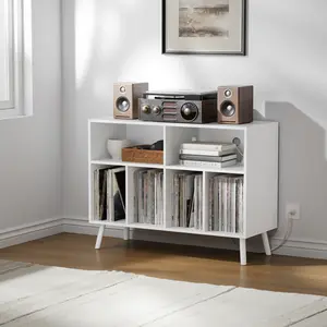 Cozy Castle Record Player Stand with Vinyl Storage Cabinet, Wood Turntable Table Open Shelf Holder Up to 350 Albums Cube Storage Organizer for Living Room, Office