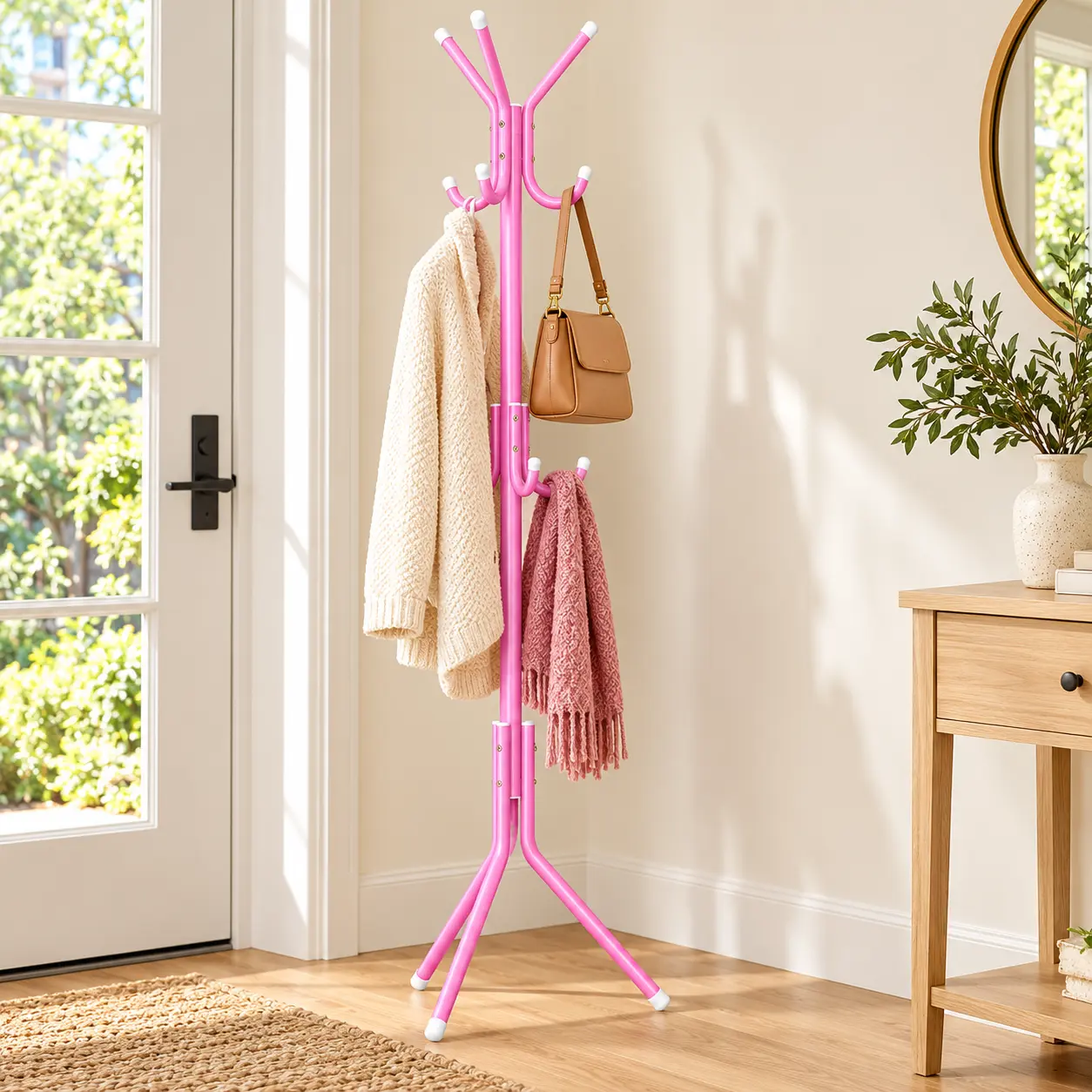 Freestanding Metal Coat Rack with Multi-Level Hooks and Tripod Base, Coat Tree for Jackets, Hats, Bags & Scarves, Entryway & Bedroom Organizer