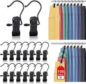 100 Pack Boot Hangers Clips for Closet, Heavy Duty Legging Organizer for Closet Hanging Pants Hangers with Clips Clothes Pins Hanger Clips Laundry Hooks Towel Socks Hats Tall Boots  Travel Black