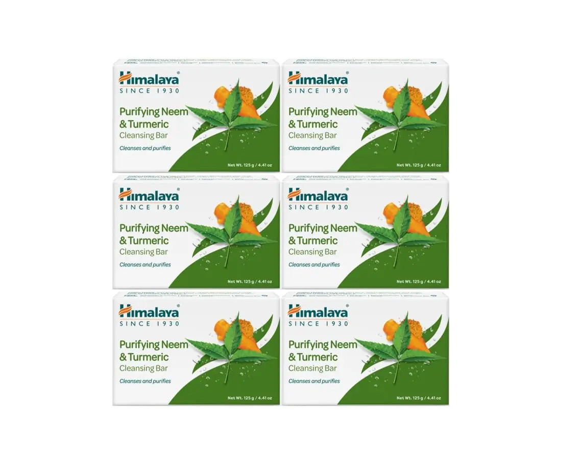 Himalaya Purifying Neem & Turmeric Cleansing Bar Soap,Bath Soap Bars,6 Pack | Neem Soap for Face & Body, Face Soap & Body Bar,Helps Cleanse & Remove excess Oil for Healthy Looking Skin,Sulphate Free