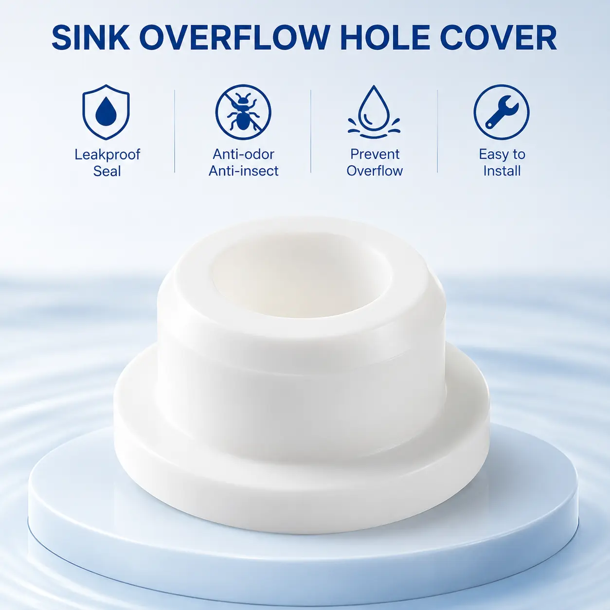 1 Count Rubber Sink Overflow Hole Stopper, Soft Stretch Resistant Sealing Plug for Bathroom Wash Basin, Mop Sink and Pillar Basin