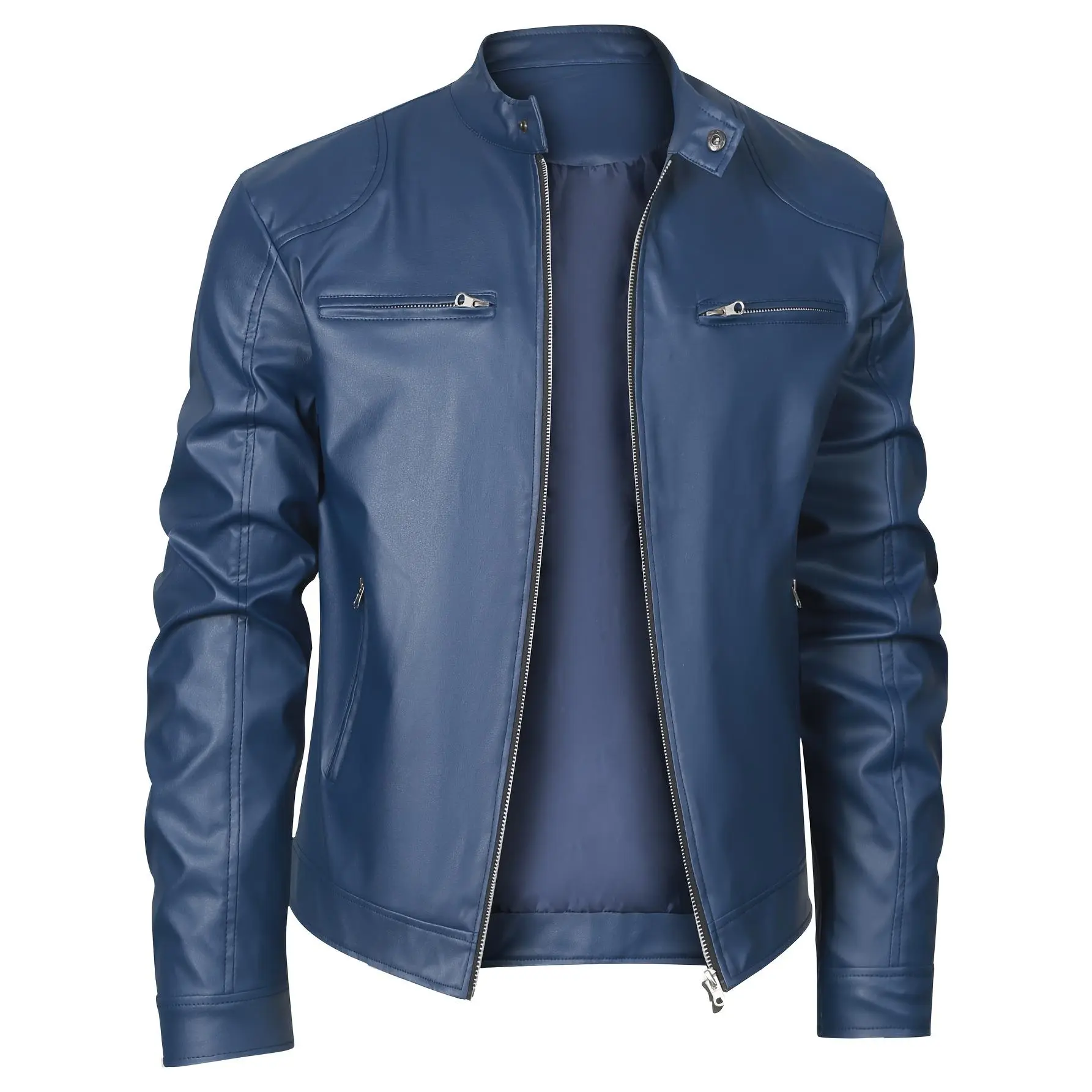 Men's Windproof Stand-Up Collar Jacket, Menswear Coats Tops for Spring & Fall Outdoor Casual Biker Wear