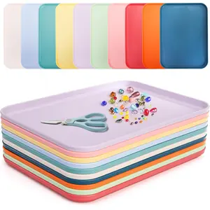Lyellfe 10 Pack Plastic Art Trays, Stackable Activity Crafts Organizer Tray, 12 x 8.6 Inch Fast Food Cafeteria Serving Platter for DIY Projects, Painting, Beads