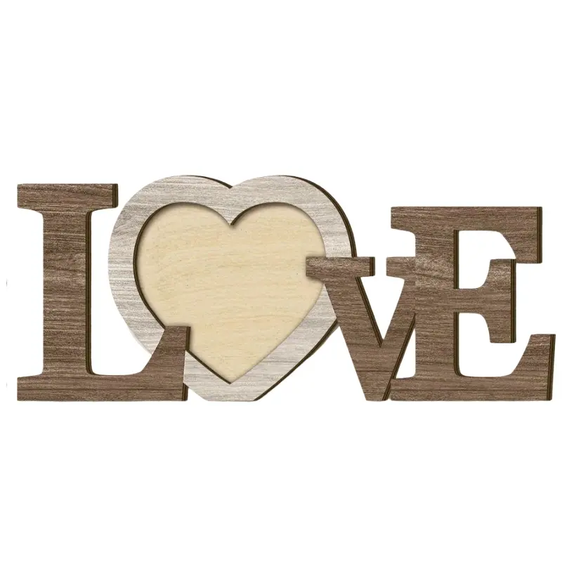 Love Heart Wooden Photo Frame, Premium Wood Material, Natural Texture, Warm Colors, Perfect for Living Room & Bedroom, 25cm X 10.5cm