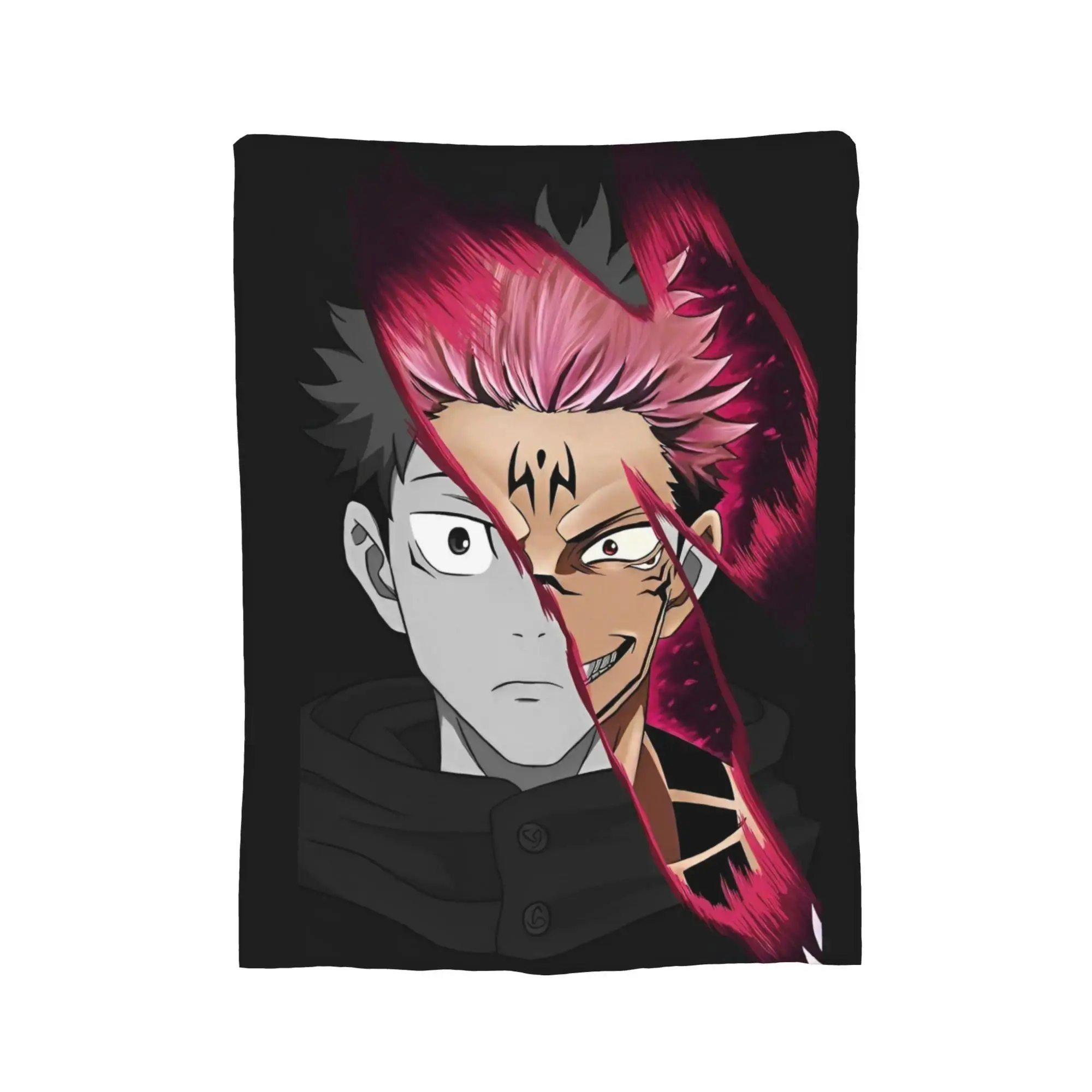 Yuji-Sukuna Jujutsu Kaisen Flannel Blanket, Wrinkle-Resistant Warm Throw Blanket, 60x50 in & 50x40 in Sizes, Ideal for Christmas Coverlet Decoration, Anime Room Watch Party Use