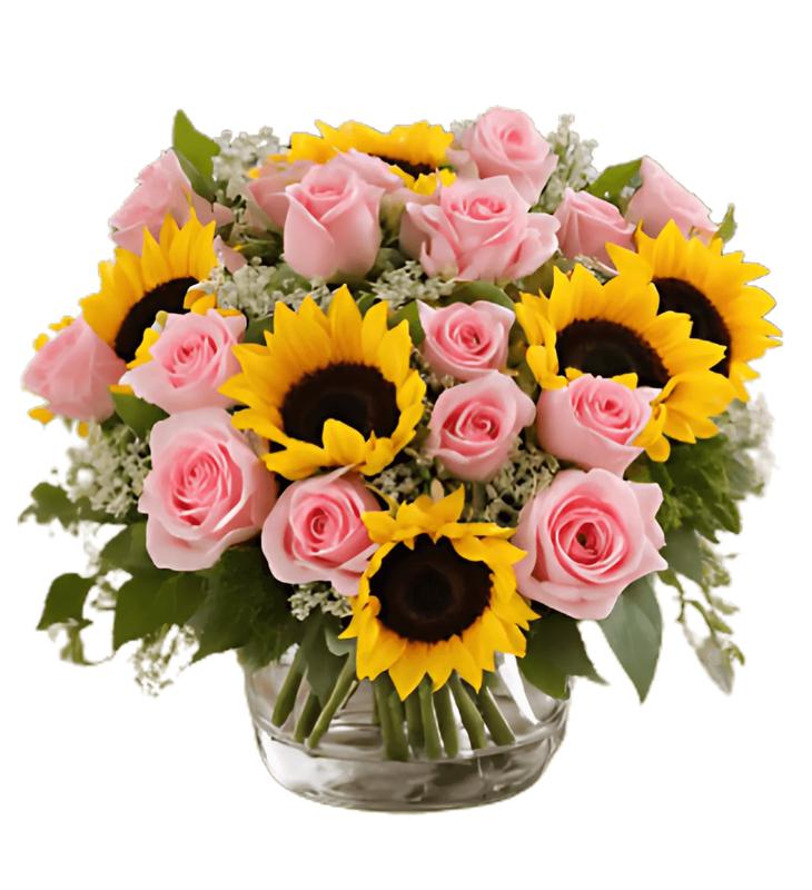 Shop Pink Rose and Sunflower Bouquet Arrangement