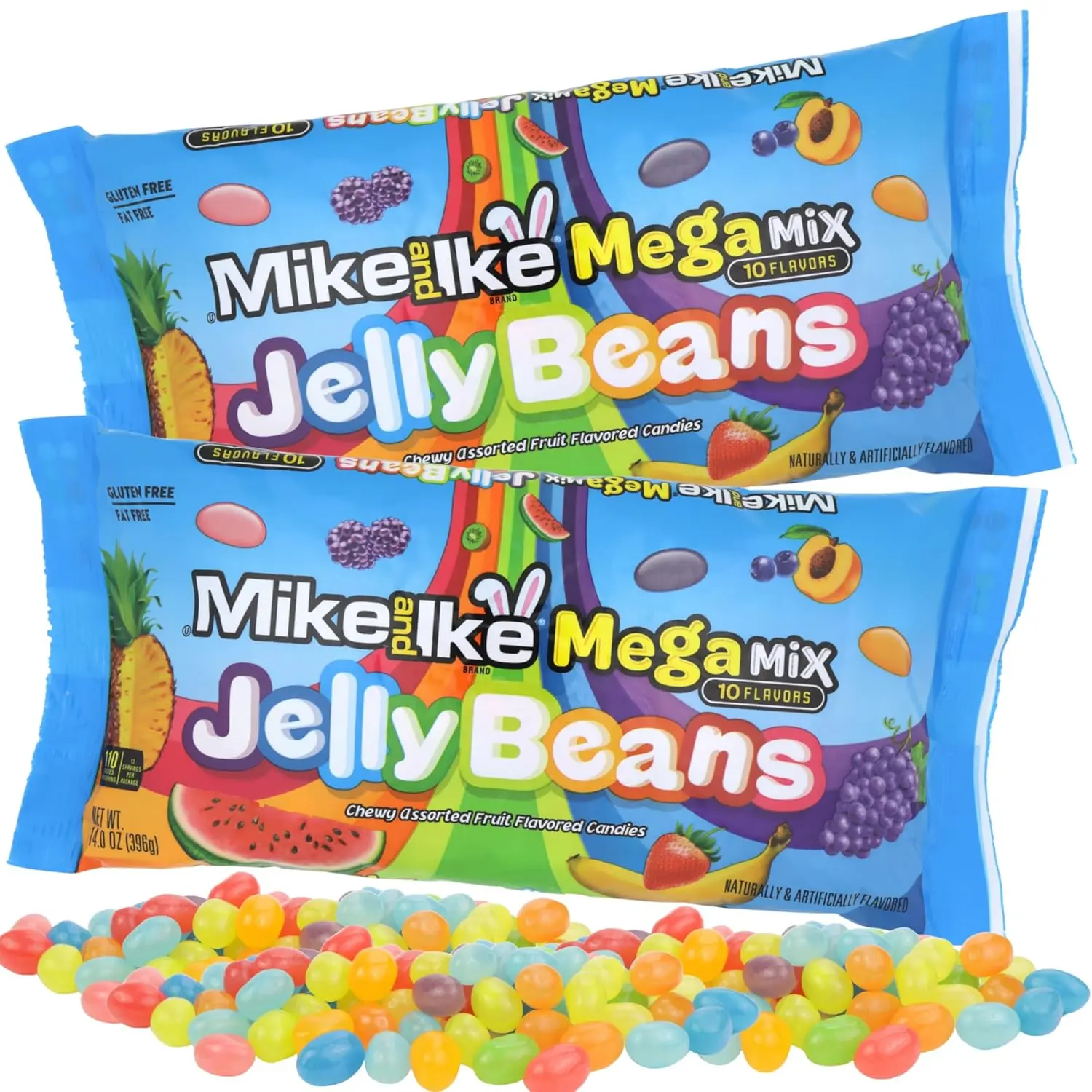 Mike and Ike Easter Jelly Beans, Mega Mix 10 Flavors, Basket Stuffer and Candy Egg Fillers, 14 Ounce Bags, Pack of 2