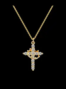 Crown & Cross Design Pendant Necklace for Women & Girls, Fashion Rhinestone Decor Jewelry for Party, Daily Decor, Trendy All-match & Exquisite Jewelry for Birthday Gift with/without Box