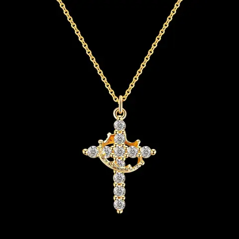 Crown & Cross Design Pendant Necklace for Women & Girls, Fashion Rhinestone Decor Jewelry for Party, Daily Decor, Trendy All-match & Exquisite Jewelry for Birthday Gift with/without Box