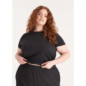 The Crop Top Tee in Onyx Black for Women Casual Cotton