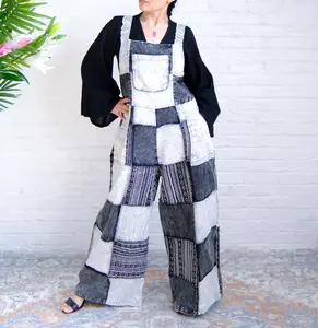 Solid Patchwork Wide Leg Jumpsuit, Cotton Baggy Jumpsuit, Hippie Rompers, Boho Overalls, Unisex Style , Retro Jumper, Festival Dungarees, 70s Style, Summer Rompers, Cotton Grunge Jumpsuit