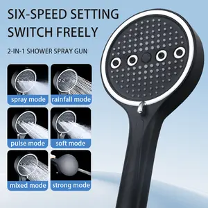 High-Pressure Handheld Shower Head, 6 Spray Mode Patterns, Water-Saving Design, Bathroom Shower Head, Fixed Shower Head, Bathroom Additions, Easy to Install, Durable, Silvery,Black Shower Head for Shower Use Solely For shower use solely