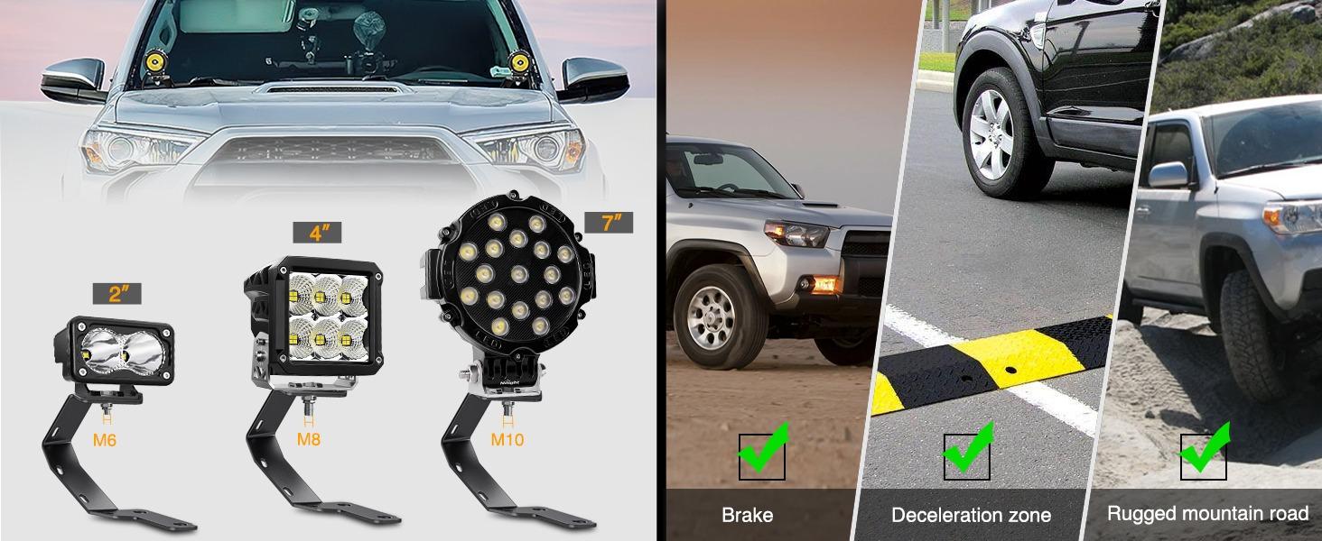 Nilight Ditch Light Brackets Hood Hinges Mount Bracket Kit for Auxiliary Offroad LED Pods Work Lighting Compatible with Toyota 4Runner 2009-2023 Tundra 2007-2021