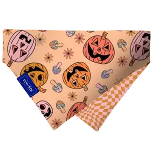 Groovy Pumpkin Dog Collar Bandana, Reversible and Two-Tone