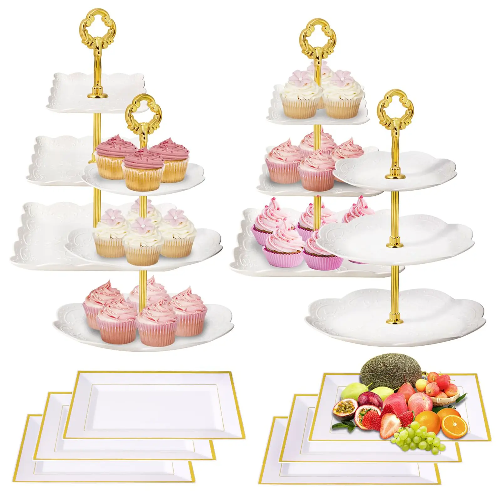 Black Friday 10Pcs Plastic Dessert Table Stand Set 4Pcs 3-Tier Cupcake Stand Cookie Rack Serving Tray Cake Display Tower 6Pcs Dessert Trays for Party