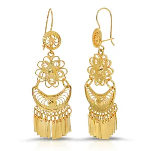 Folklorico Dance Filigree Earrings, Flower Dangle