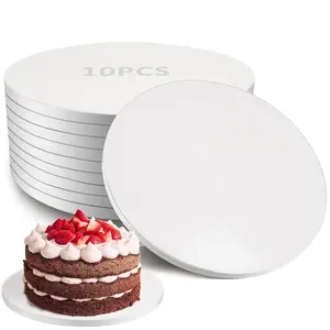 10-Pack White Cake Boards 8 Inch Round Sturdy Cake Base Board Grease-Proof 12 Inch Cake Drum Full Wrap Edge 12 in Cake Board for Multi-Layer Cakes