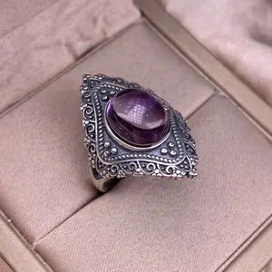 Amethyst Ring S925 Silver Inlaid Vintage Antique Silver Jewelry Personalized Queen Ring crystal ring