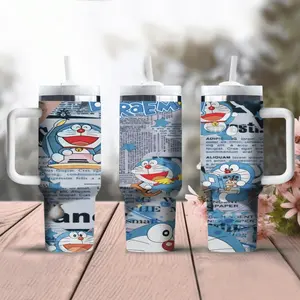 1pc 40oz Doraemon water bottle, stainless steel insulated water cup, portable travel cup, outdoor cup, accompanying cup with handle, thermos cup, cup set-Christmas Valentine's Day gift for Mother's Day, suitable for gift giving