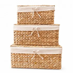 3 Pack Handwoven Wicker Storage Baskets with Lids & Liners – Decorative Nesting Organizer Bins for Closet, Bathroom, Bedroom & Shelves