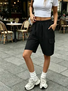 Multi-Pocket Knitted Fabric Five-Quarter Shorts, Womenswear, Fit, High-Waisted Slimming, Breathable Non-Stuffy, Casual Versatile, Suitable for Home and Outdoors