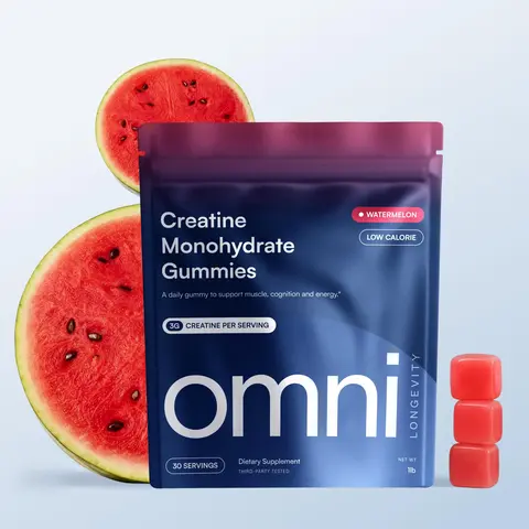 OMNI Creatine Monohydrate Gummies - Supports Muscle Growth Recovery & Brain Function - 1g per Gummy Low Sugar - 90 Count - Watermelon & Peach Flavor - Natural Fuel Supplements Fitness