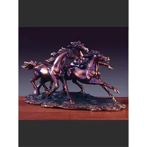 Marian Imports F13102 14 in. Three Running Horses Statue - Bronze