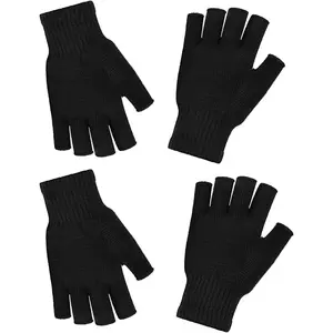 2 Pairs Winter Half Finger Gloves for Women Men Touchscreen Cold Weather Thermal Warm Stretchy Mittens Teens Fingerless Black Knit Gloves for Writing Working Driving...