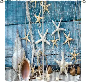Marine Life Blackout Curtains Watercolor Water Grass Shell Print Curtains for Living Room Bedroom Privacy Curtains 42x54 Inches