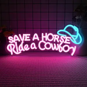 "Save a Horse" Sign LED Neon Light, "Ride a Cowboy" Neon Light, Decorative Neon Light, USB Powered Wall-Mounted Decoration, Room Wall Art Neon Light, Country Style Decoration, Christmas or Birthday Gift, Atmosphere Lighting