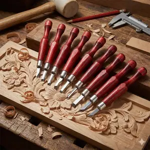 Professional High Carbon Steel Wood carving Knife Set, Anti-Slip grip Chisels for wood Art, Epoxy, Pumpkin & Fruit Carving. Durable, Precision Tools - 6 or 12-Piece Fine Woodworking Sculpting Kit.