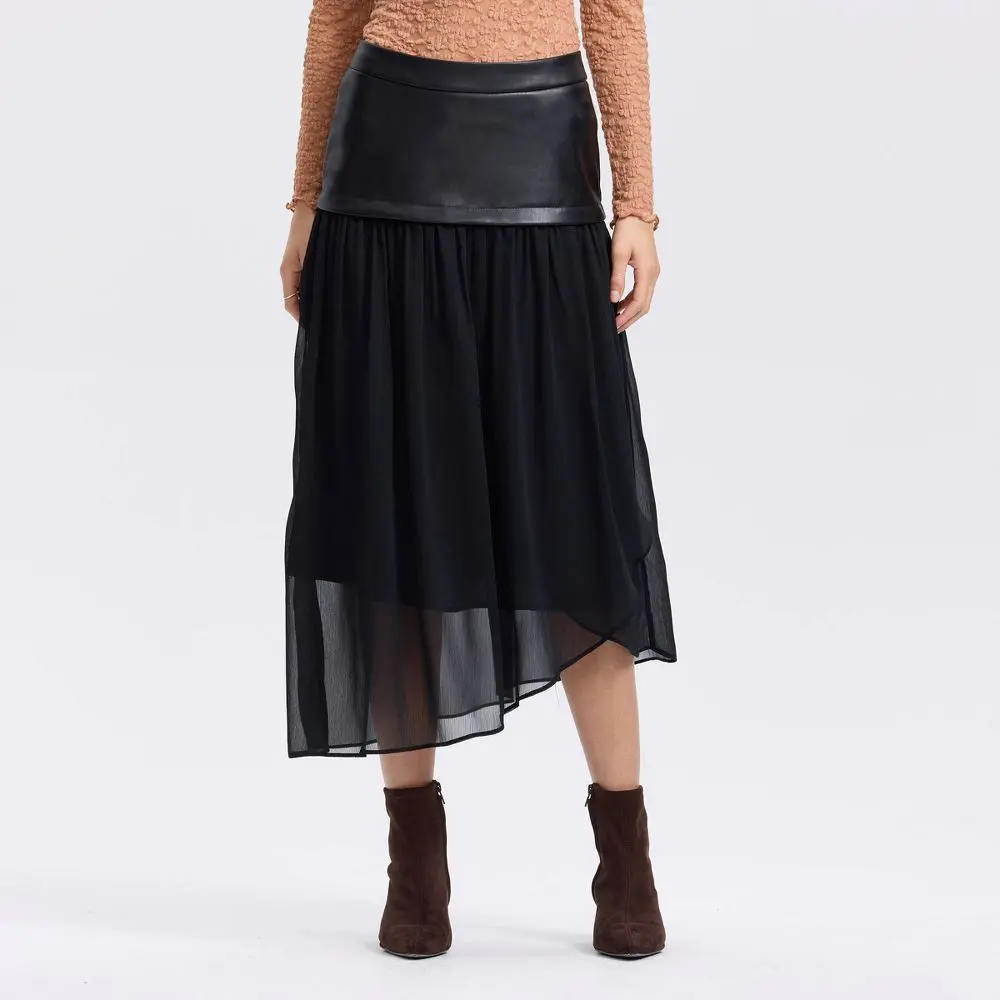 Women's Mixed Fabric A-Line Skirt - A
