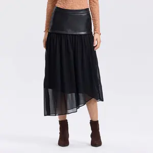 Women's Mixed Fabric A-Line Skirt - A