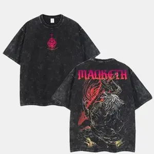 Elden Ring Maliketh The Black Blade Tee – Washed Lightweight Cotton | Rune Emblem Front & Abyssal Warrior Back Print | Oversized Unisex Dark Fantasy Shirt