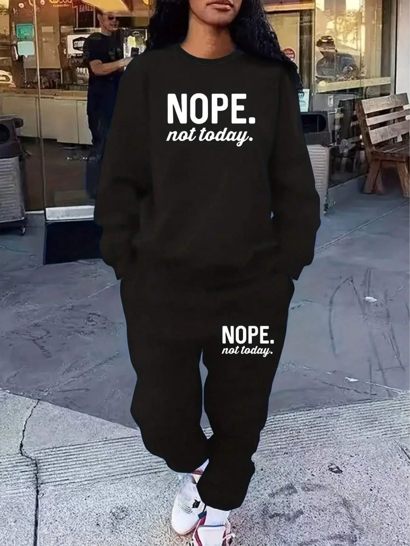 "NOPE Not Today" Viral Graphic Oversized Sweatsuit Set, Cozy Fleece Loungewear, Trendy, Casual Streetwear for Women, Perfect for Chill Days, Errands & Lounging, TikTok Outfit, Soft, Stretchy Fabric for All-Day Comfort, Effortless Y2K Aesthet