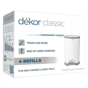 Diaper Dekor Classic Diaper Pail Refills | 4 Count | Most Economical Refill System | Quick & Easy to Replace | No Preset Bag Size Use Only What You Need | Exclusive End-of-Liner Marking