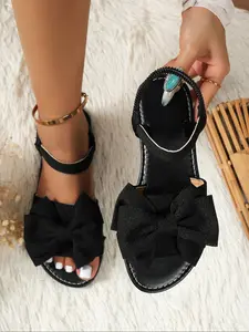 Women's Cute Bowknot Design Flat Sandals, Casual Versatile Flat Sandals for Summer Beach Vacation, Fashionable All-match Sandals for Daily Life